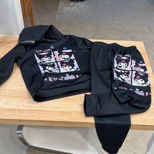 Kuromi Black Hoodie with Pink & White Cartoon Panels